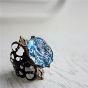 Nostalgic Rose Ring - vintage lucite in Vintage Blue (adjustable) - Last Piece