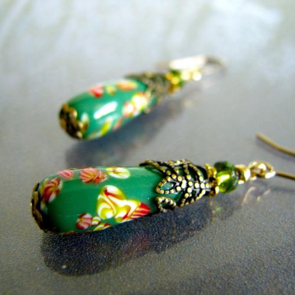 Greener On The Other Side Earrings - Vintage Japanese Handmade Beads