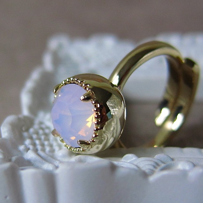 Orb Ring - Pale Pink Swarovski Crystal On 14k Gold Plated (size 6.5 - Ready To Ship)