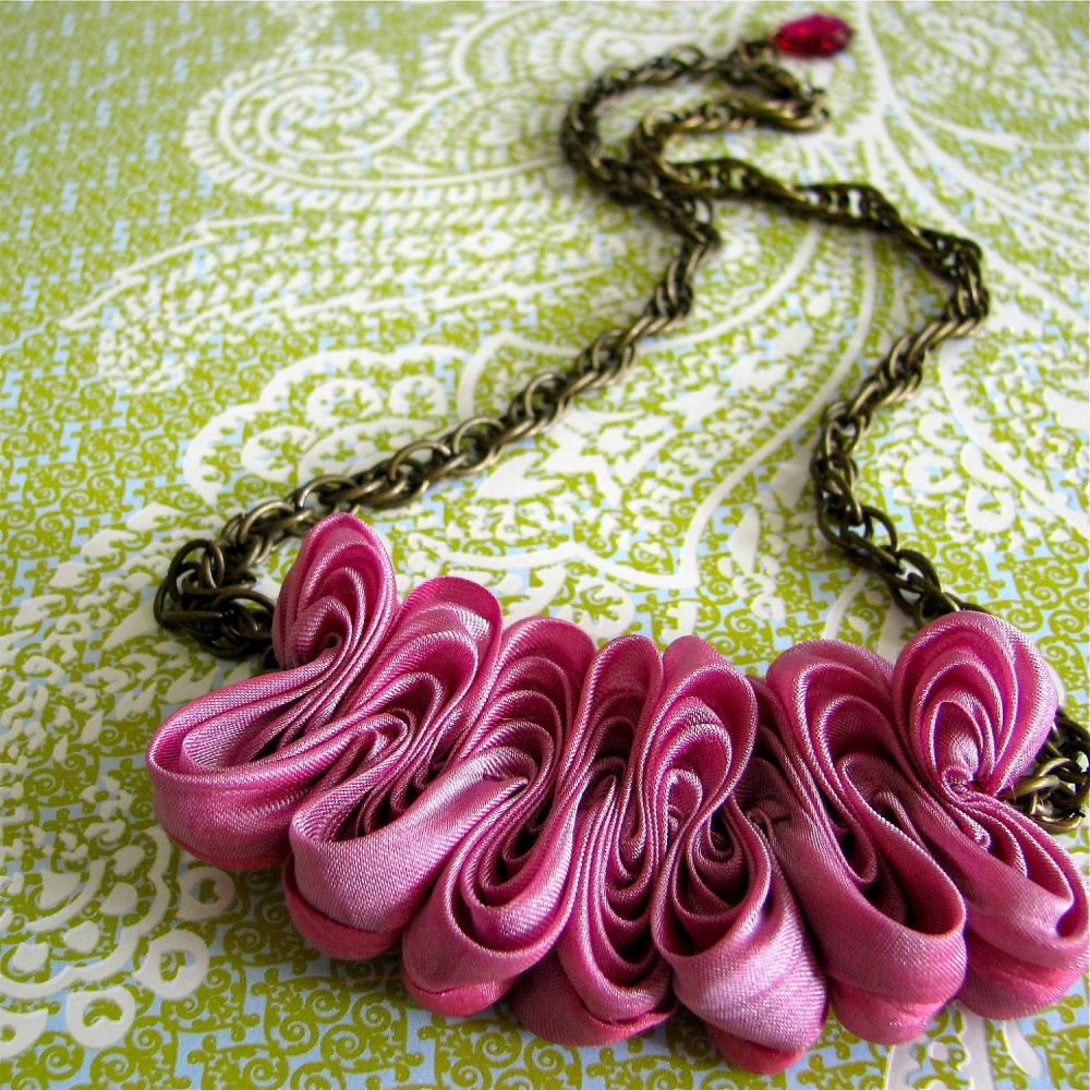 Nectar Silk Necklace / Cuff - Swarovski Crystal Brass Chain (textile Jewelry)