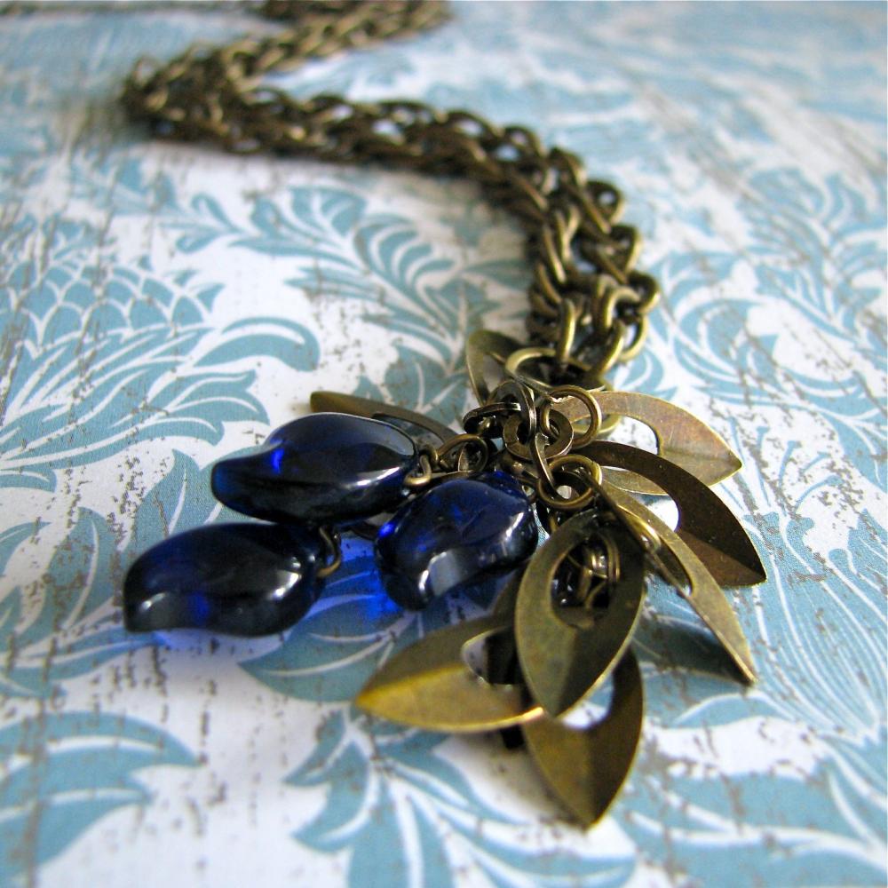 Custom Listing For Yvette - Abyss Necklace & Chloe Earring Set - Vintage Glass Cobalt Blue Drops
