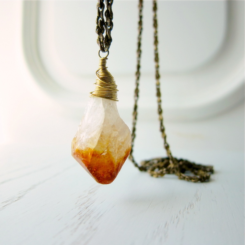 Glowing Citrine Point Pendant Long Gemstone Necklace - Rough Luxe (Last ...