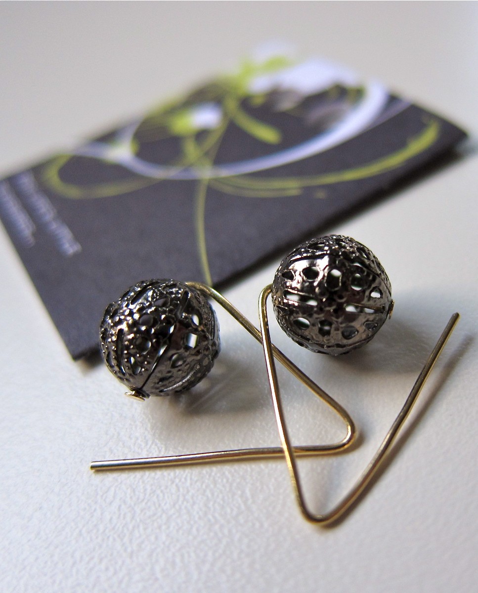 Pendulum Earrings - Filigree Ball On Golden Ear Hooks (modern) on Luulla