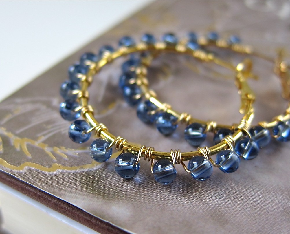 Understated Halo Beaded Hoop Earrings - Wire Wrapped In Cornflower Blue ...